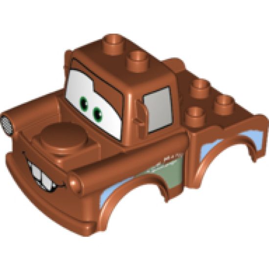 Duplo, Vehicle Car Body 2 Top Studs Truck with Cars Tow Mater Black Window Outline Pattern