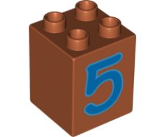 Duplo, Brick 2 x 2 x 2 with Number 5 Blue Pattern