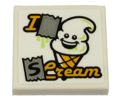 Tile 2 x 2 with 'I S Cream' and Ice Cream with Happy Face Pattern (Sticker) - Set 70432