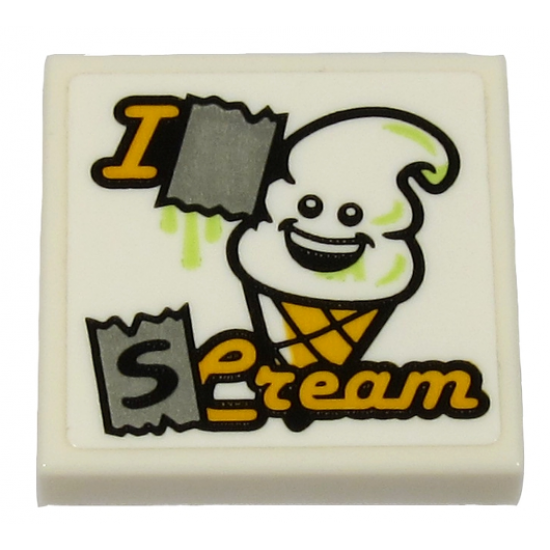 Tile 2 x 2 with 'I S Cream' and Ice Cream with Happy Face Pattern (Sticker) - Set 70432