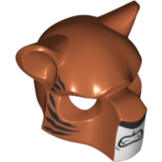 Minifigure, Headgear Mask Feline with Black Nose, Large Tiger Stripes and Fangs Pattern
