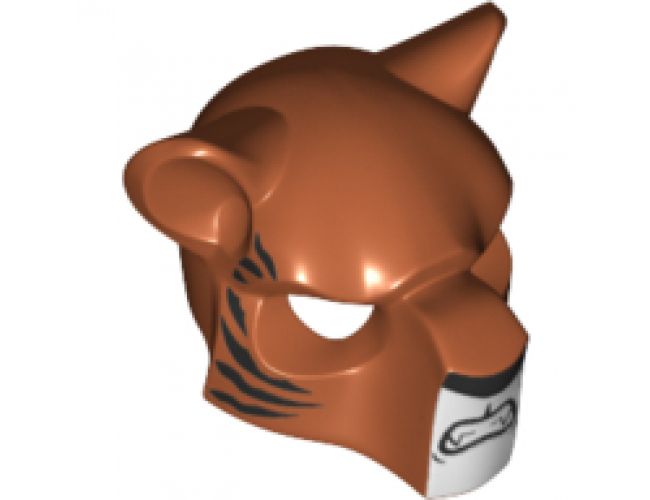 Minifigure, Headgear Mask Feline with Black Nose, Large Tiger Stripes and Fangs Pattern