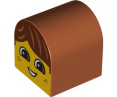 Duplo, Brick 2 x 2 x 2 Curved Top with Boy Face, Open Smile, Freckles, Brown Hair Pattern