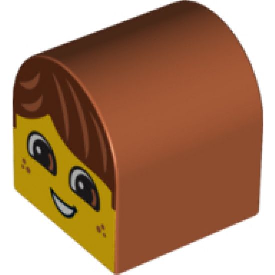 Duplo, Brick 2 x 2 x 2 Curved Top with Boy Face, Open Smile, Freckles, Brown Hair Pattern