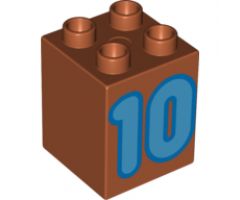 Duplo, Brick 2 x 2 x 2 with Number 10 Medium Blue Pattern