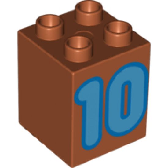 Duplo, Brick 2 x 2 x 2 with Number 10 Medium Blue Pattern