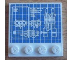 Tile, Modified 4 x 4 with Studs on Edge with Blueprints Pattern (Sticker) - Set 8424