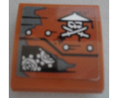 Slope, Curved 2 x 2 with Ninja Skull with Crossed Swords, Rivets and Gears Pattern Model Left Side (Sticker) - Set 70603