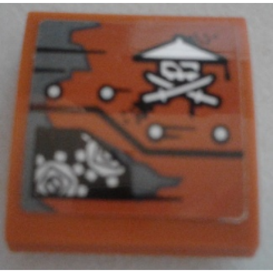 Slope, Curved 2 x 2 with Ninja Skull with Crossed Swords, Rivets and Gears Pattern Model Left Side (Sticker) - Set 70603