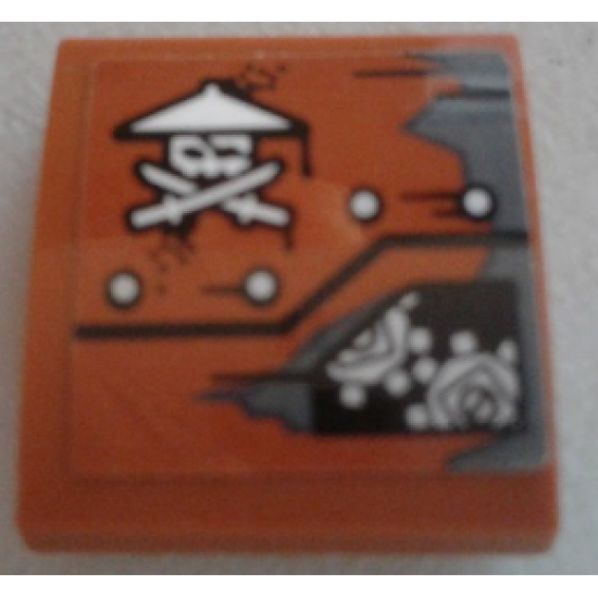 Slope, Curved 2 x 2 with Ninja Skull with Crossed Swords, Rivets and Gears Pattern Model Right Side (Sticker) - Set 70603