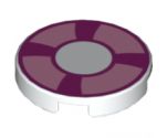 Tile, Round 2 x 2 with Magenta and Bright Pink Life Preserver, Curved Bands Pattern