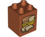 Duplo, Brick 2 x 2 x 2 with Loaf of Bread in Basket and 2 Slices Pattern