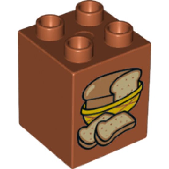Duplo, Brick 2 x 2 x 2 with Loaf of Bread in Basket and 2 Slices Pattern