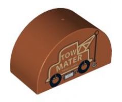 Duplo, Brick 2 x 4 x 2 Curved Top with 'TOW MATER' Tow Truck Pattern