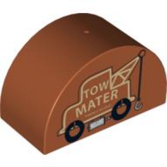 Duplo, Brick 2 x 4 x 2 Curved Top with 'TOW MATER' Tow Truck Pattern