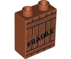 Duplo, Brick 1 x 2 x 2 with Wood Grain & 'FRAGILE' Pattern