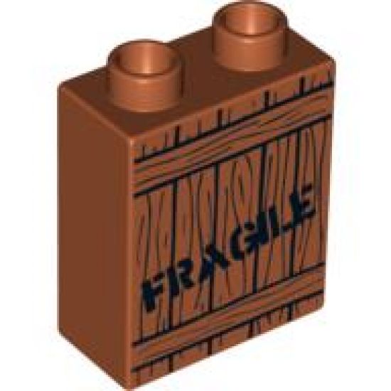 Duplo, Brick 1 x 2 x 2 with Wood Grain & 'FRAGILE' Pattern