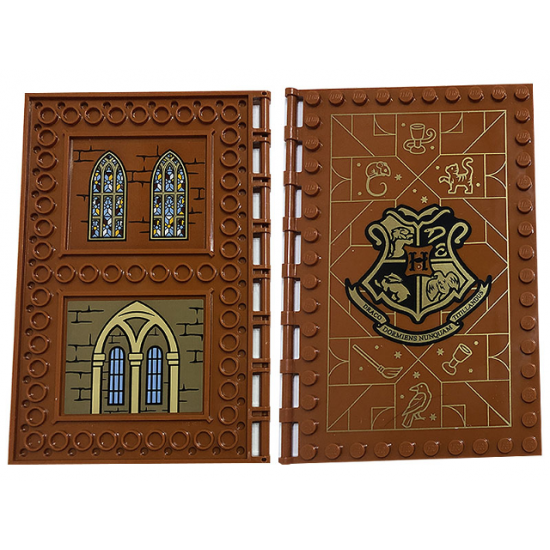 Tile, Modified 10 x 16 with Studs on Edges and Bar Handles with Hogwarts Transfiguration Class and Brick Walls and Stained Glassed Windows Pattern on Inside (Stickers) - Set 76382