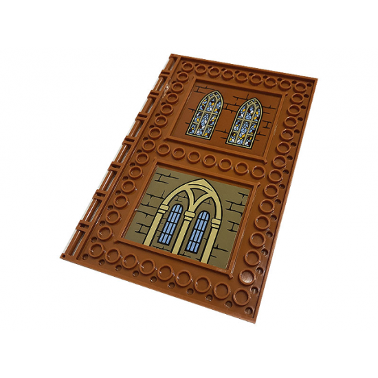 Tile, Modified 10 x 16 with Studs on Edges and Bar Handles with Brick Walls and Stained Glassed Windows Pattern (Stickers) - Set 76382