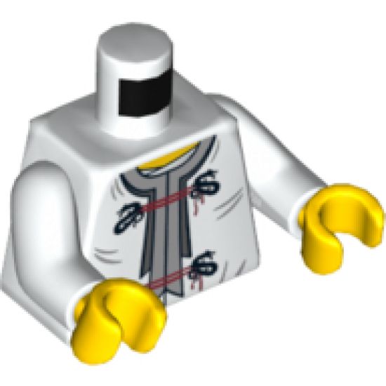 Torso Ninjago Dragon Clasps and Red Ties Front and Dragon Back Pattern / White Arms / Yellow Hands