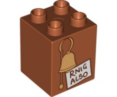 Duplo, Brick 2 x 2 x 2 with Bell and 'RNIG ALSO' Pattern