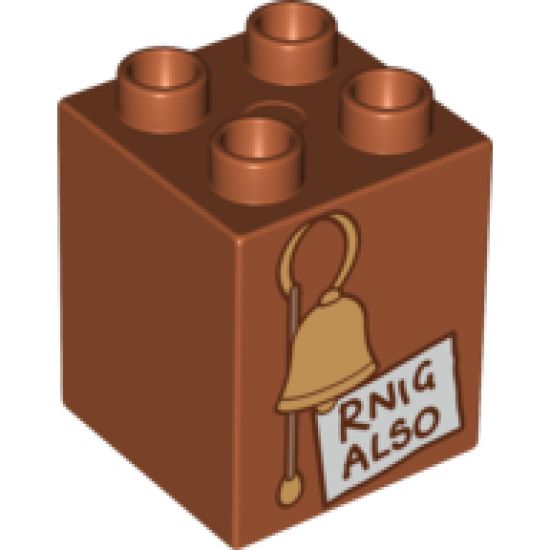 Duplo, Brick 2 x 2 x 2 with Bell and 'RNIG ALSO' Pattern