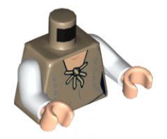 Torso SW Female Dark Tan Robe with Light Tan Tie and Dark Bluish Gray Stitching (both sides) Pattern (Leia) / White Arms / Light Nougat Hands