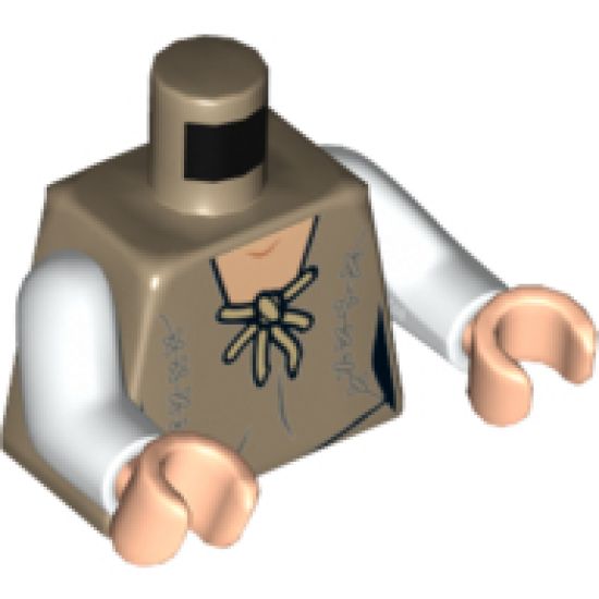 Torso SW Female Dark Tan Robe with Light Tan Tie and Dark Bluish Gray Stitching (both sides) Pattern (Leia) / White Arms / Light Nougat Hands
