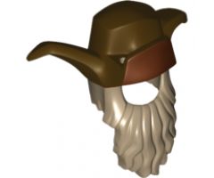 Minifigure, Hair Combo, Hair with Hat, Bushy with Beard Long with White at Temples and Hat with 3 Flaps Pattern