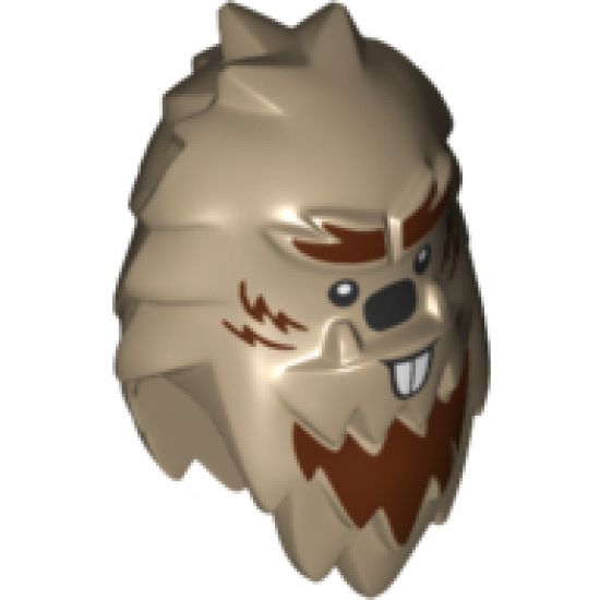 Minifigure, Head, Modified Yeti with Shaggy Hair and Reddish Brown Fur and Beaver Teeth Pattern