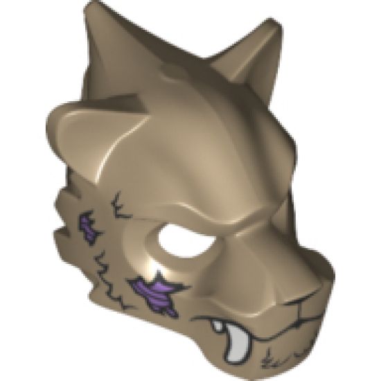 Minifigure, Headgear Mask Tiger with Fur, White Fangs, Copper Chain and Purple Sinew Patches Pattern