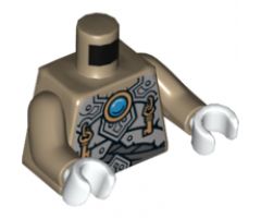 Torso Light Bluish Gray Scaled Armor, Copper Key Pendants and Blue Round Jewel (Chi) Pattern / Dark Tan Arms / White Hands