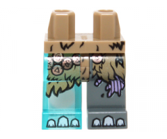 Hips and 1 Dark Bluish Gray Left Leg, 1 Trans-Light Blue Right Leg with Fur, Copper Pendants, Medium Lavender Sinew Patches and White Toenails Pattern