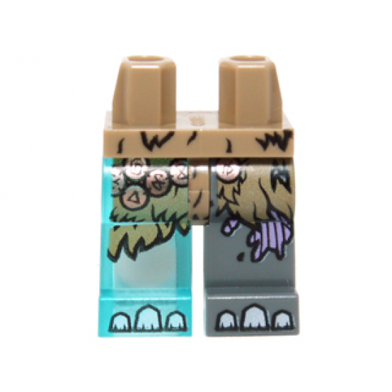 Hips and 1 Dark Bluish Gray Left Leg, 1 Trans-Light Blue Right Leg with Fur, Copper Pendants, Medium Lavender Sinew Patches and White Toenails Pattern