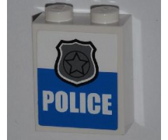 Brick 1 x 2 x 2 with Inside Stud Holder with Silver Police Badge and 'POLICE' Pattern (Sticker) - Set 4440