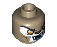 Minifigure, Head Dual Sided Alien Chima Lion with Fangs, Bright Light Orange Eyes, Dark Red Scar, Closed Mouth / Open Mouth Pattern - Hollow Stud
