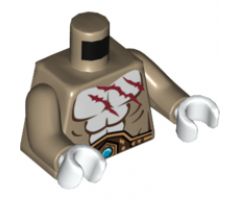 Torso Bare Chest with Muscles Outline, Dark Red Scars, Brown and Gold Belt with Dark Azure Round Jewel (Chi) Pattern / Dark Tan Arms / White Hands