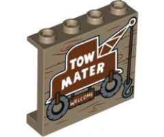 Panel 1 x 4 x 3 with Side Supports - Hollow Studs with 'TOW MATER WELCOME' on Tow Truck Pattern