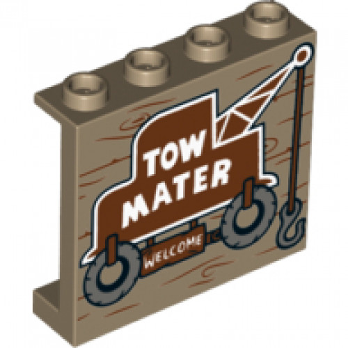 Panel 1 x 4 x 3 with Side Supports - Hollow Studs with 'TOW MATER WELCOME' on Tow Truck Pattern