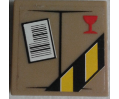 Tile 2 x 2 with Parcel with Red Fragile Goblet, Barcode and Black and Yellow Danger Stripes on Transparent Background Pattern (Sticker) - Set 60022