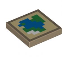 Tile 2 x 2 with Pixelated Blue, Green and White on Tan Background Pattern (Minecraft Map)