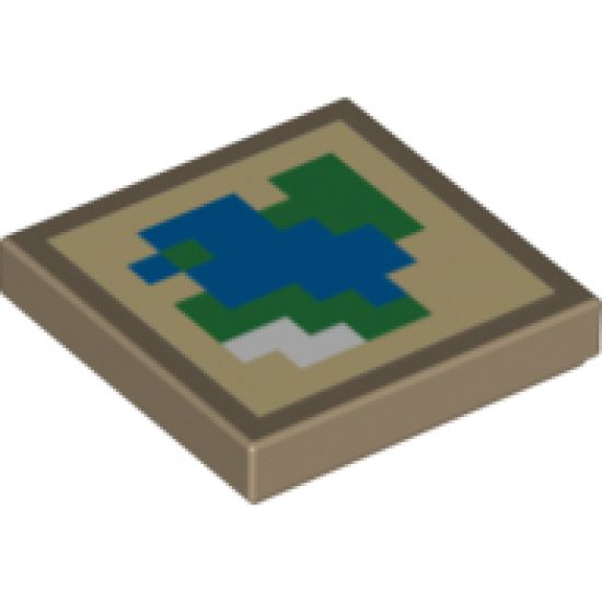 Tile 2 x 2 with Pixelated Blue, Green and White on Tan Background Pattern (Minecraft Map)