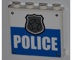 Panel 1 x 4 x 3 with Side Supports - Hollow Studs with 4 Rivets, Silver Police Badge and 'POLICE' Pattern (Sticker) - Set 4440