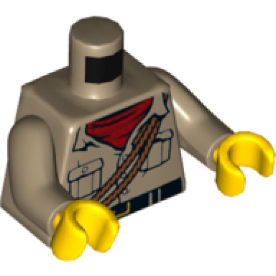 Torso Shirt, Red Scarf, Dark Orange Ropes and Black Belt Pattern / Dark Tan Arms / Yellow Hands