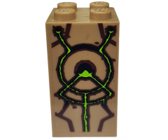 Brick 2 x 2 x 3 with Brown and Bright Green Lines and Circular Pattern (Sticker) - Set 9450