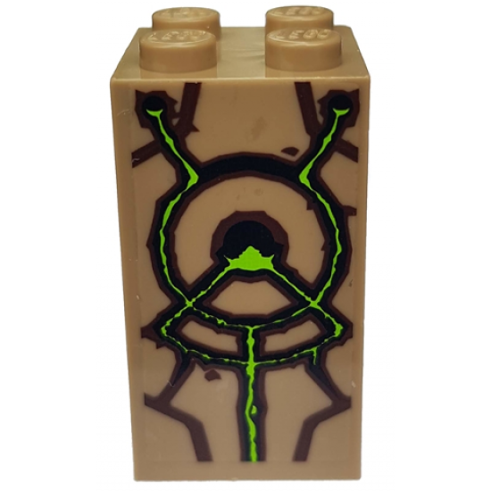 Brick 2 x 2 x 3 with Brown and Bright Green Lines and Circular Pattern (Sticker) - Set 9450