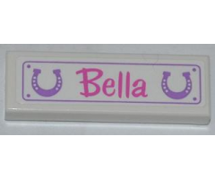 Tile 1 x 3 with 2 Horseshoes and 'Bella' Pattern (Sticker) - Set 3189