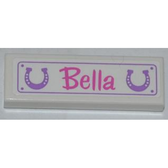 Tile 1 x 3 with 2 Horseshoes and 'Bella' Pattern (Sticker) - Set 3189