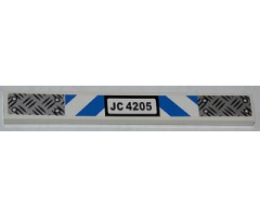 Tile 1 x 8 with Tread Plate, Blue and White Danger Stripes and 'JC 4205' Pattern (Sticker) - Set 4205
