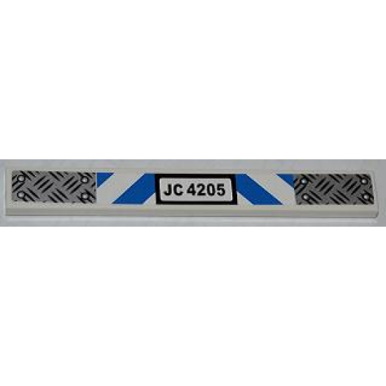 Tile 1 x 8 with Tread Plate, Blue and White Danger Stripes and 'JC 4205' Pattern (Sticker) - Set 4205